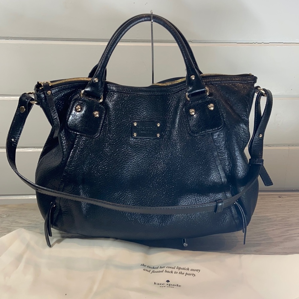 KATE SPADE Vintage Black Shimmery Leather Satchel Crossbody.  Excellent!